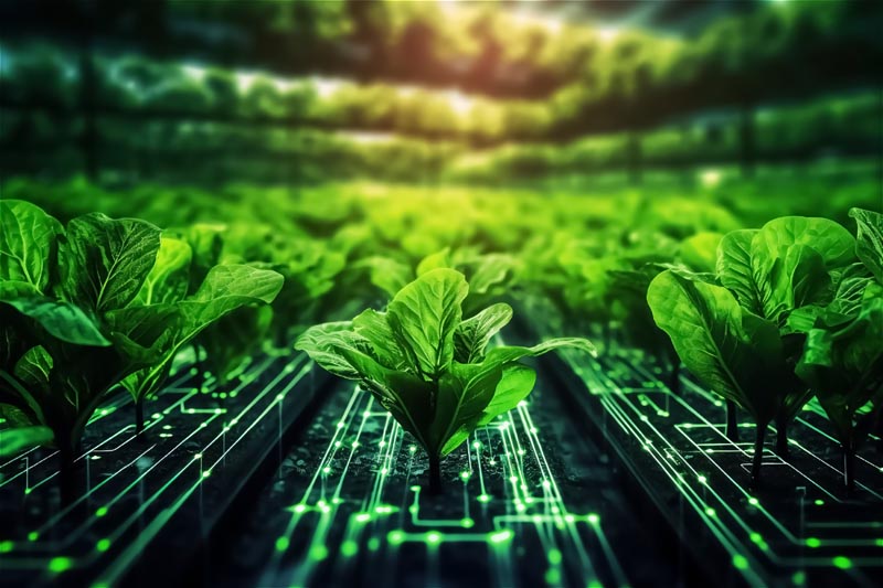 Small Green Plants Growing From A Glowing Green Circuits. Green Cryptocurrency And Ecology Growing Concept. Generated Ai.